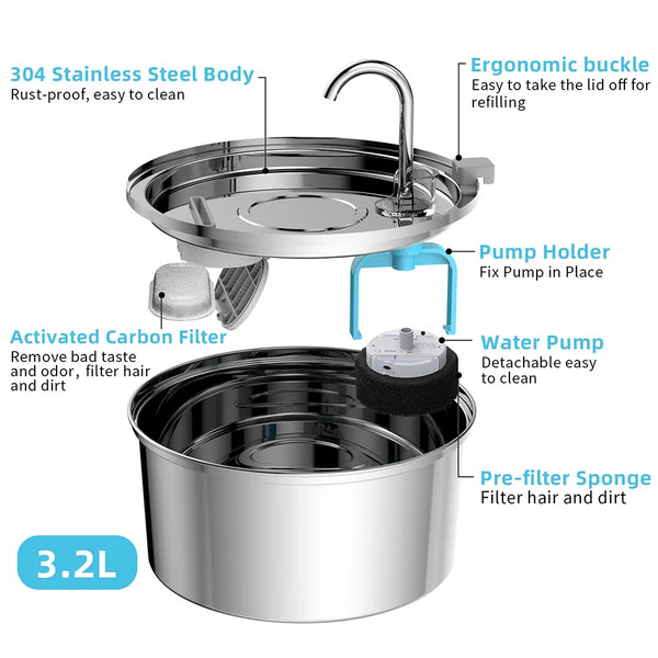 Revolutionary Stainless Steel Automatic Pet Water Fountain - Mute USB Electric Drinking Bowl for Cats and Dogs